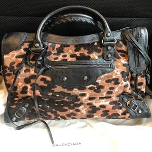 BALENCIAGA Leopard Ponyhair City Bag